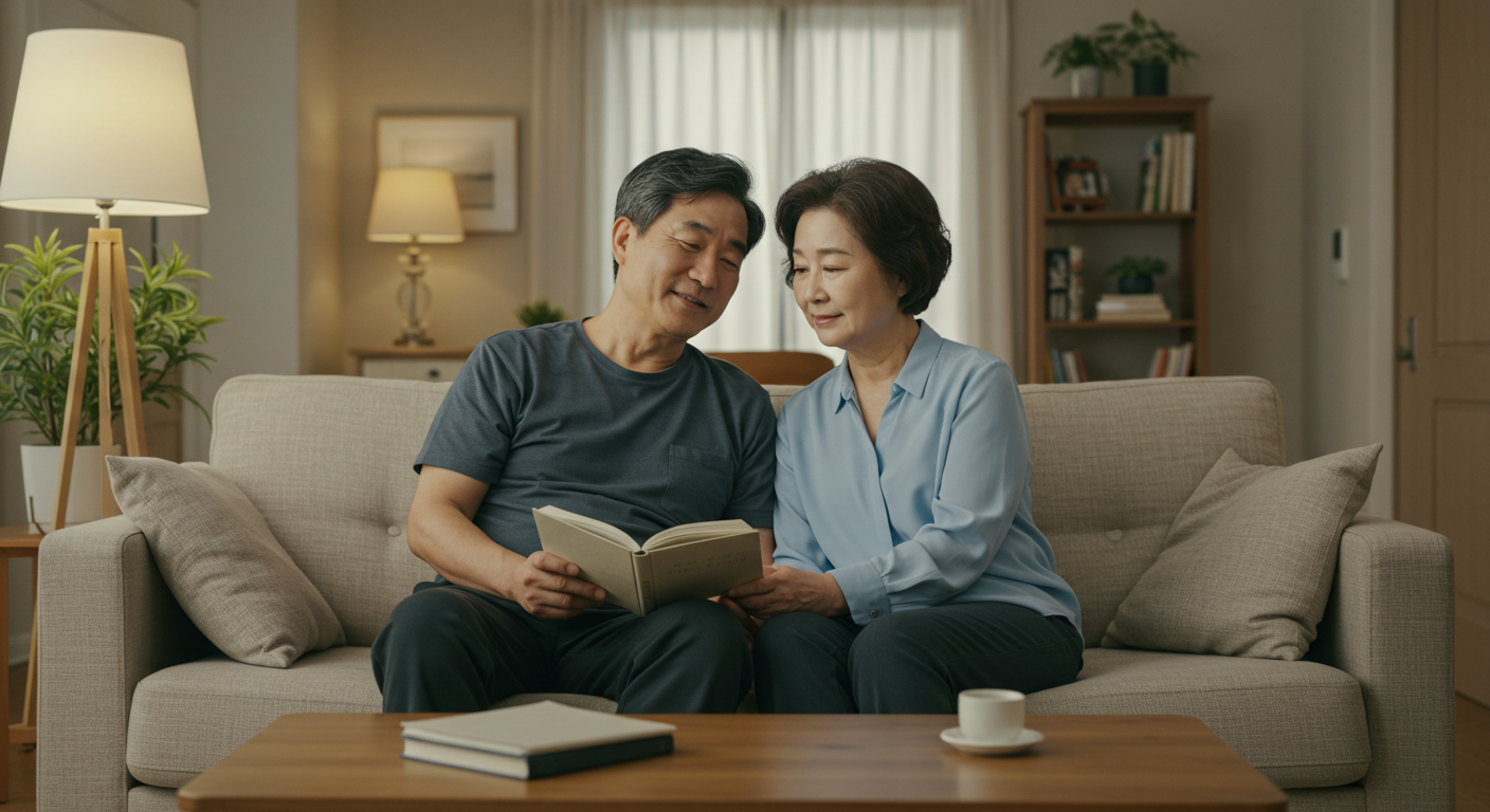 조용히 대화 중인 부부