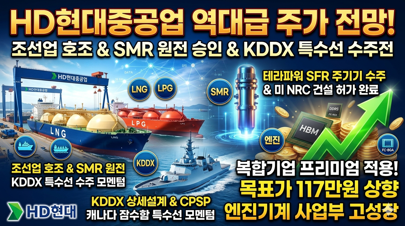 HD현대중공업 주가 전망 및 SMR 원전 주기기 미국 건설 허가 승인과 KDDX 2차 입찰 모멘텀 분석 이미지