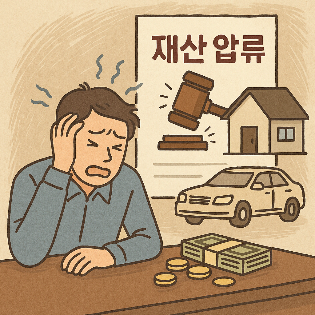 재산 압류로 힘들어 하는 사람 이미지