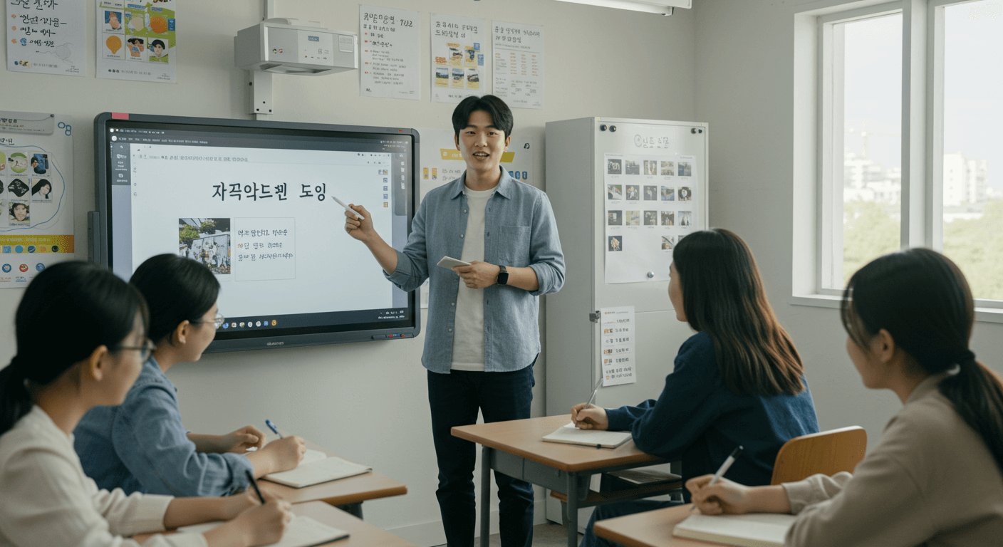 의자에앉아있는-여성의모습-설명하는남성의모습