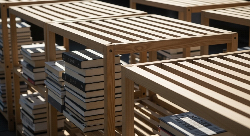  책장을 햇빛에 말리는 모습