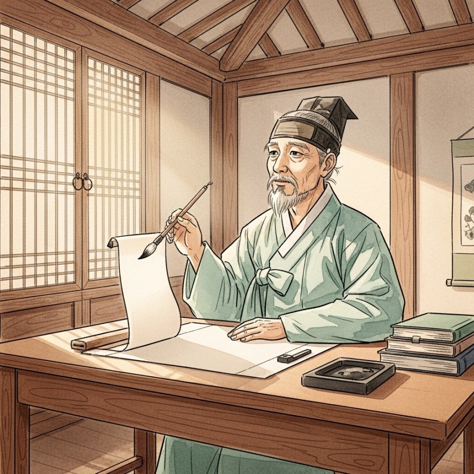 방 안에서 사색에 잠긴 조선시대 선비의 모습