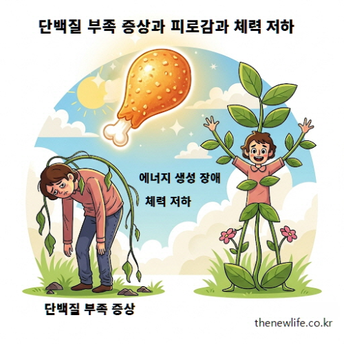 단백질 부족으로 인한 에너지 생성 장애와 체력 저하 비교 – 쉽게 지치고 회복이 늦어지는 모습