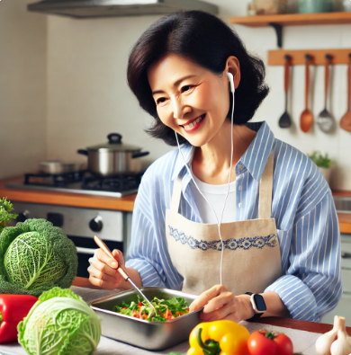 주방에서 음식을 준비하는 주부 사진