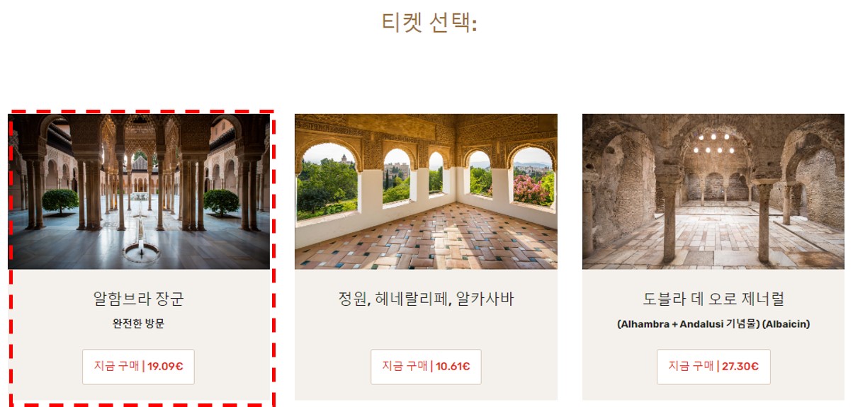 알함브라궁전 티켓 선택