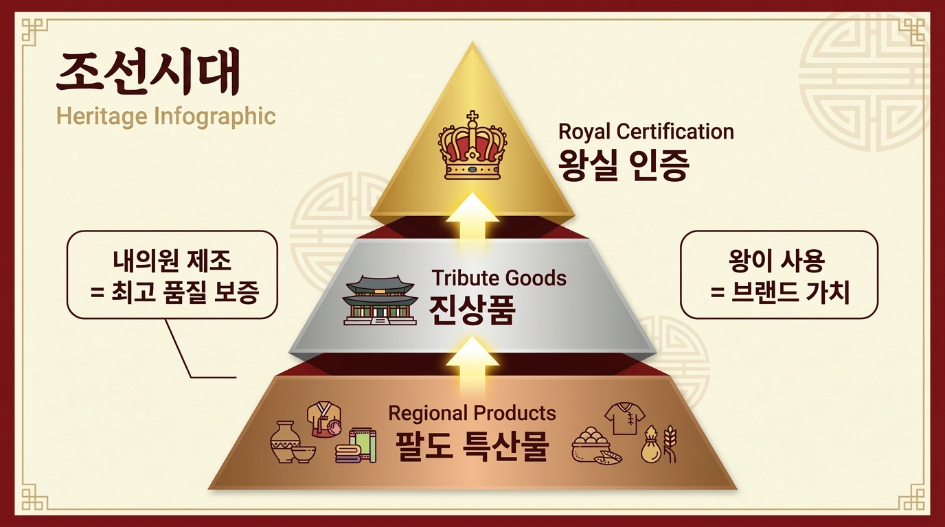 Royal Certification 왕실 인증 &rarr; Tribute Goods 진상품 &rarr; Regional Products 팔도 특산물