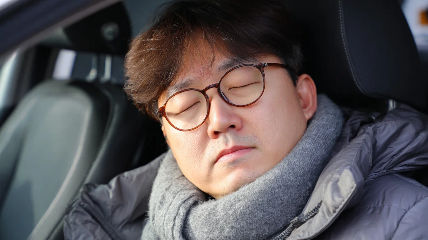 약 복용 후 졸린 상태의 사람 이미지