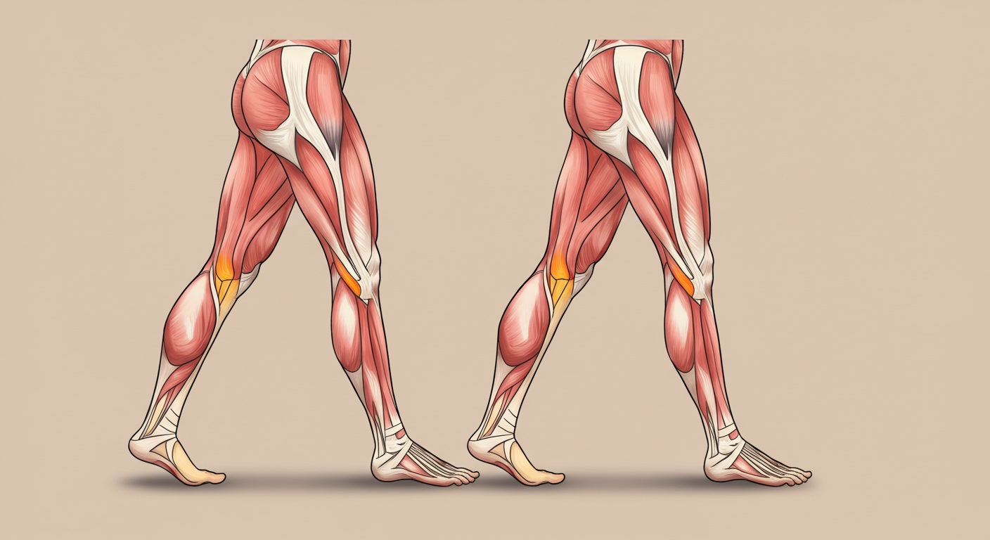 올바른 걷기 자세와 활성화되는 근육을 시각화한 이미지