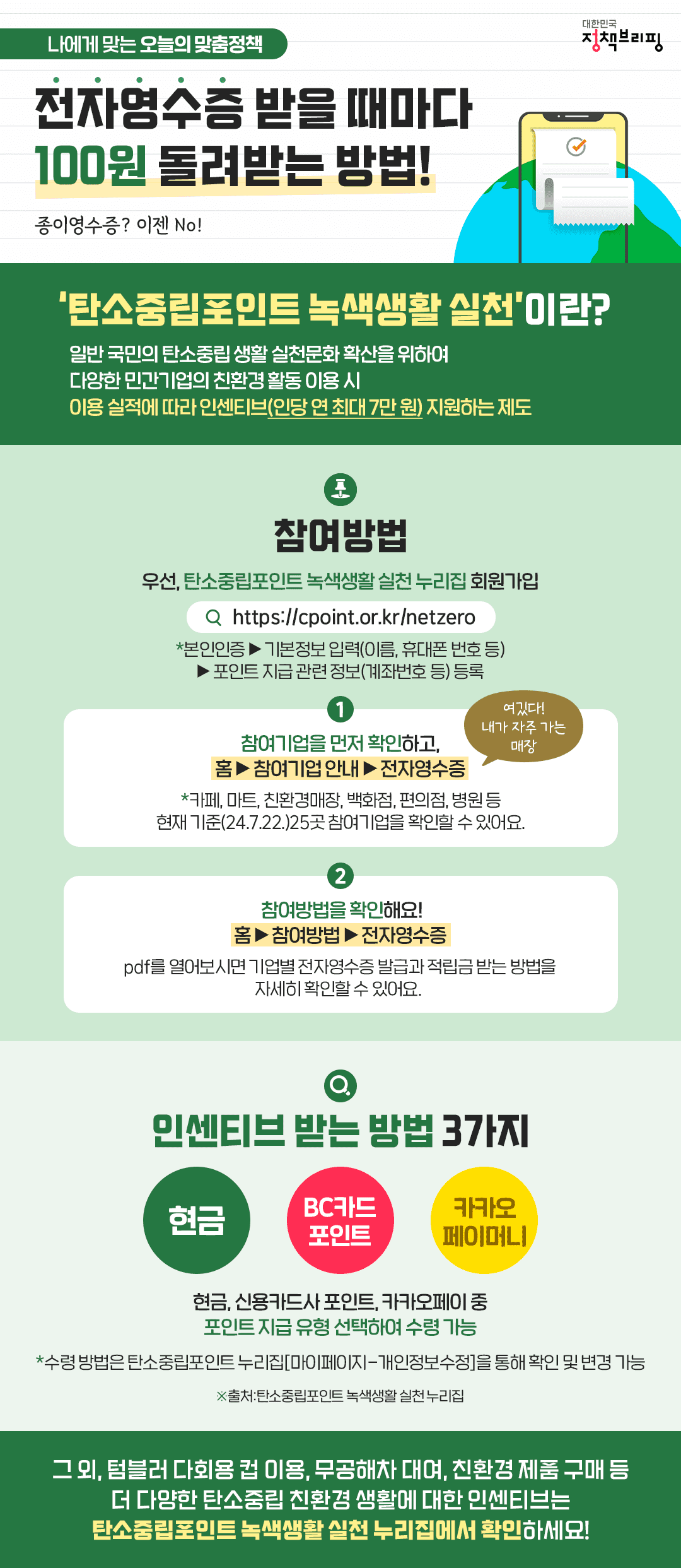 모바일 영수증과 친환경 소비로 적립 혜택 받기