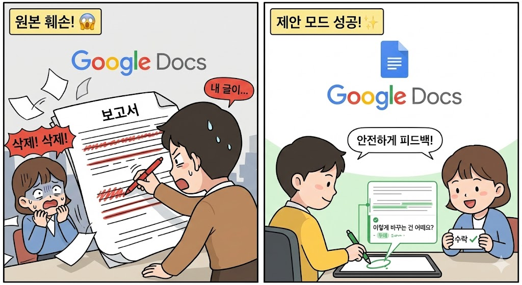 구글 문서 협업의 정석: '제안 모드'로 원본 훼손 없이 피드백 주고받기 (수정 제안 기능)