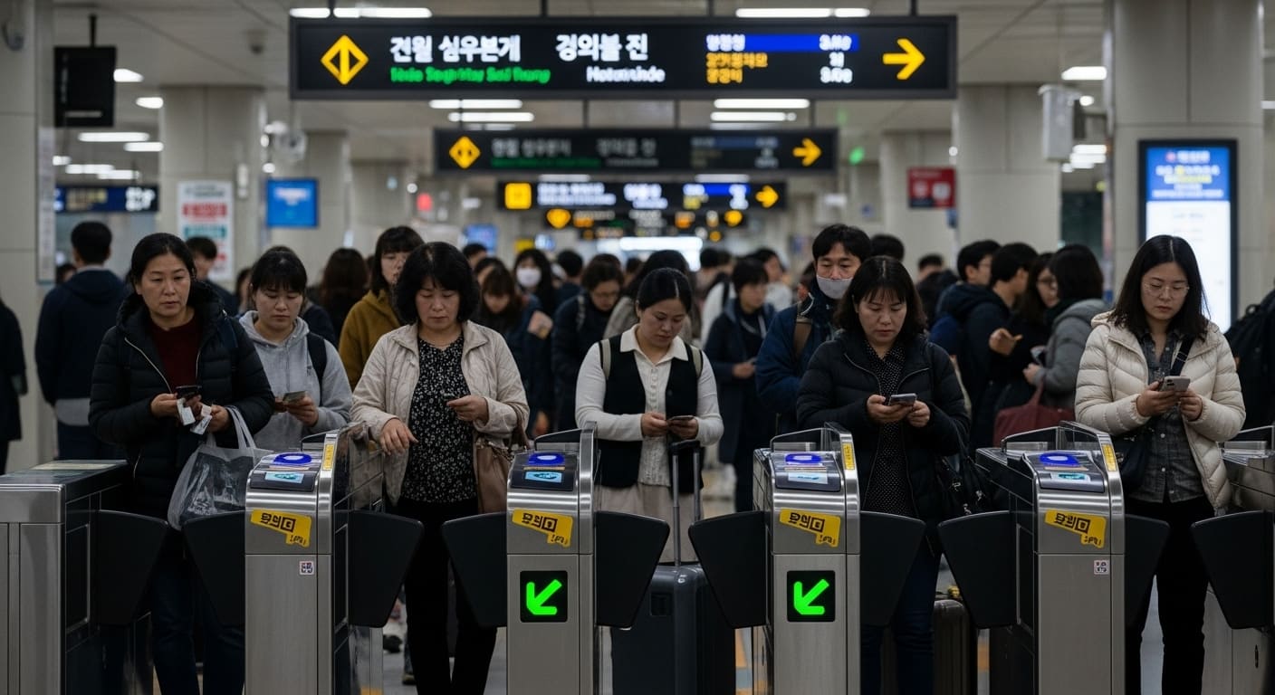 개찰구 통과하는 승객들 모습