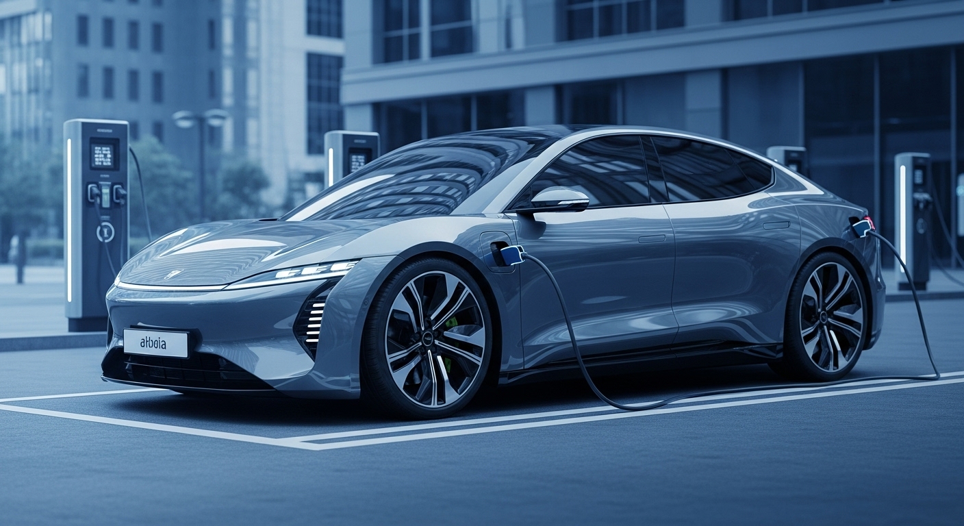 2026년 전기차 보조금 개편안 발표를 나타내는 미래형 전기차와 충전소 풍경.