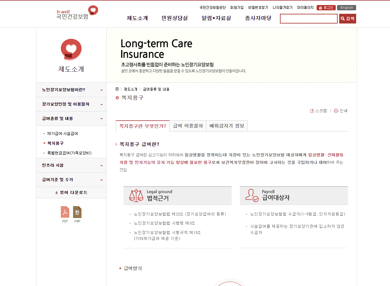 국민건강보험공단 장기요양보험 홈페이지