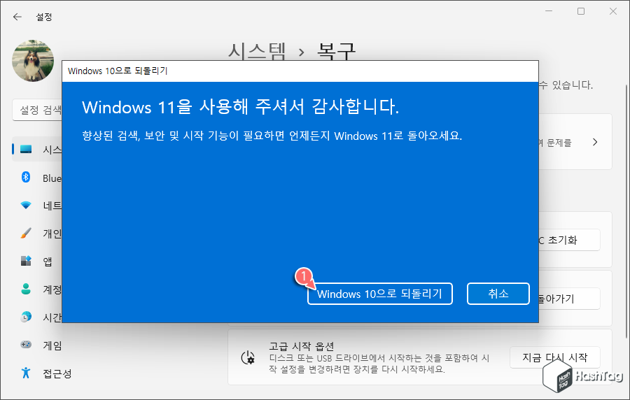 Windows 10으로 되돌리기