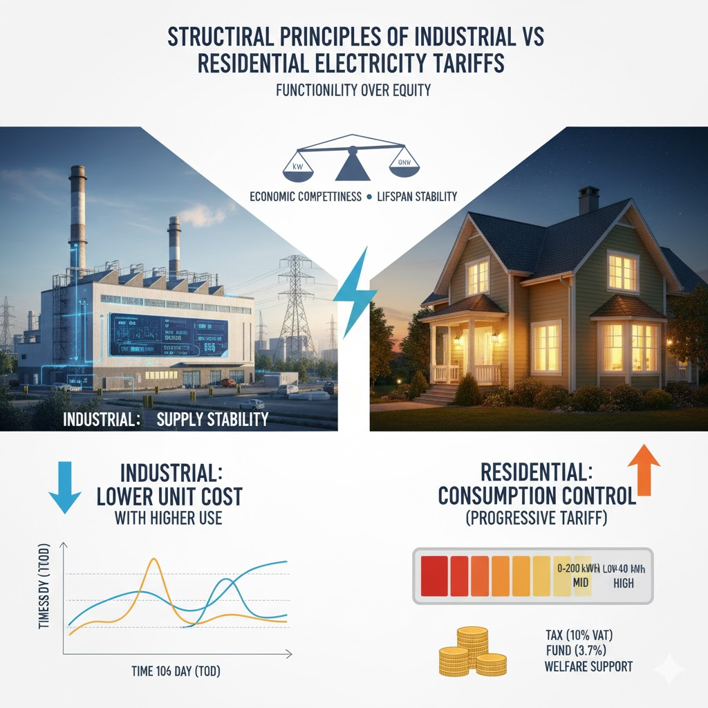산업용과 주택용 전기 체계의 구조