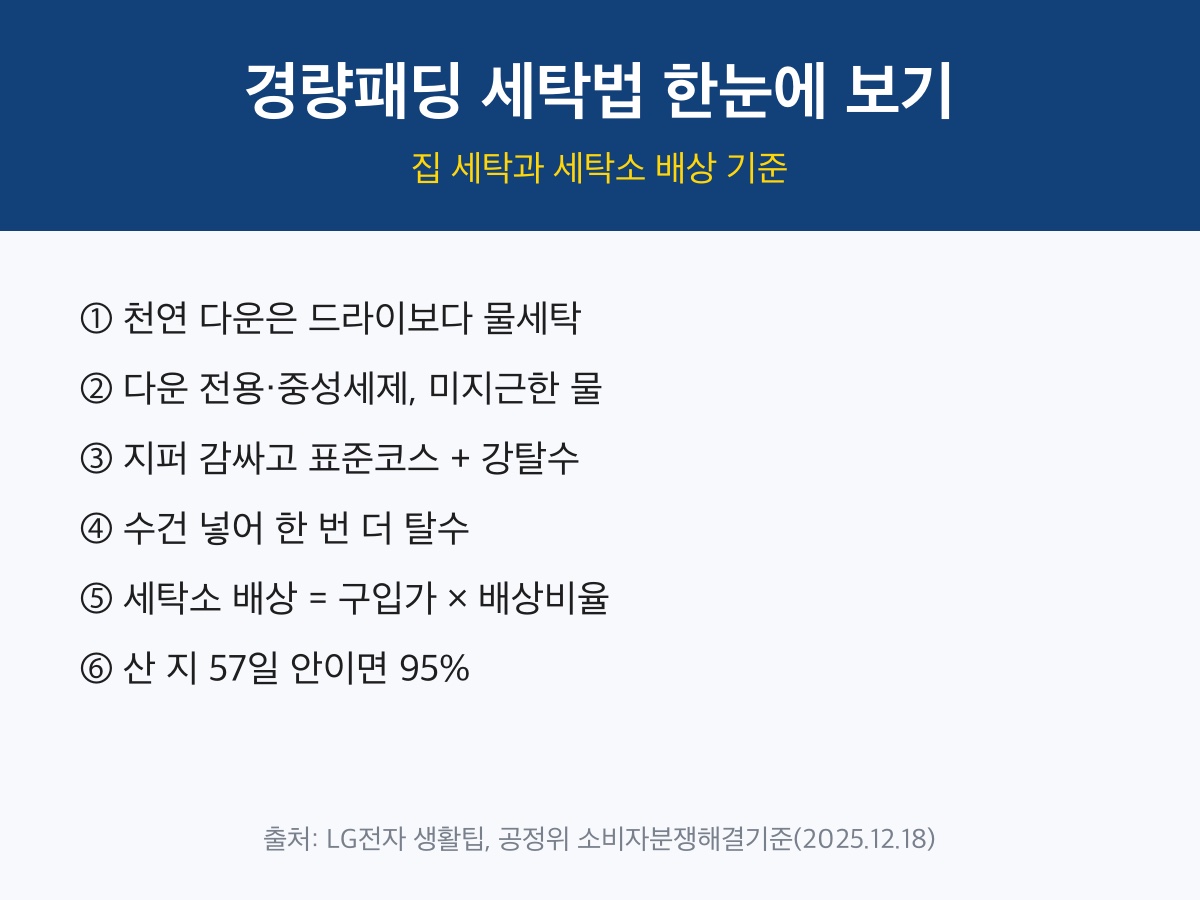 경량패딩 세탁법 핵심 요약 카드