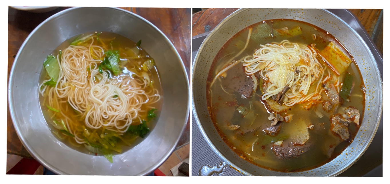 부산_맛집_'대저_할매_국수'의_멸치육수국수(왼쪽)와 선지국수_차림.