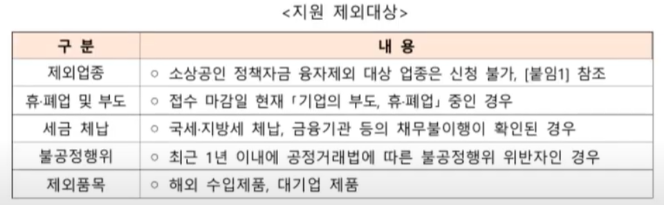 지원 제외대상 표