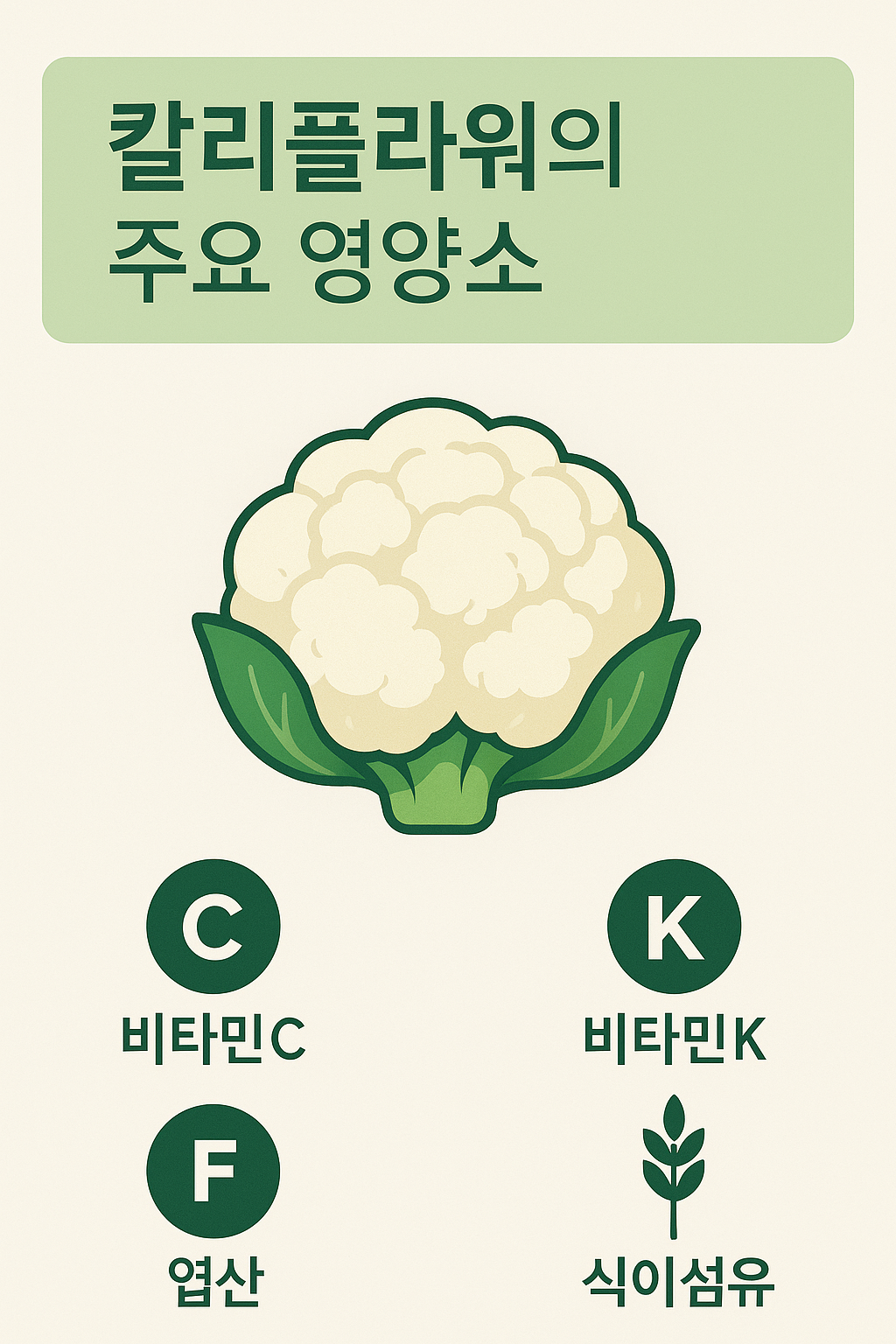 비타민 C·K, 엽산, 식이섬유 아이콘 인포그래