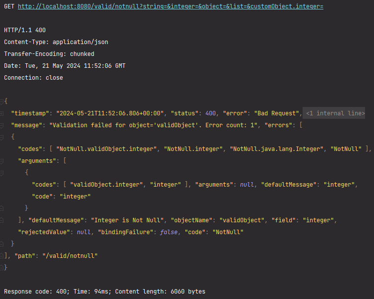 Integer 타입을 제외한 모든 변수가 @NotNull 제약 조건을 통과