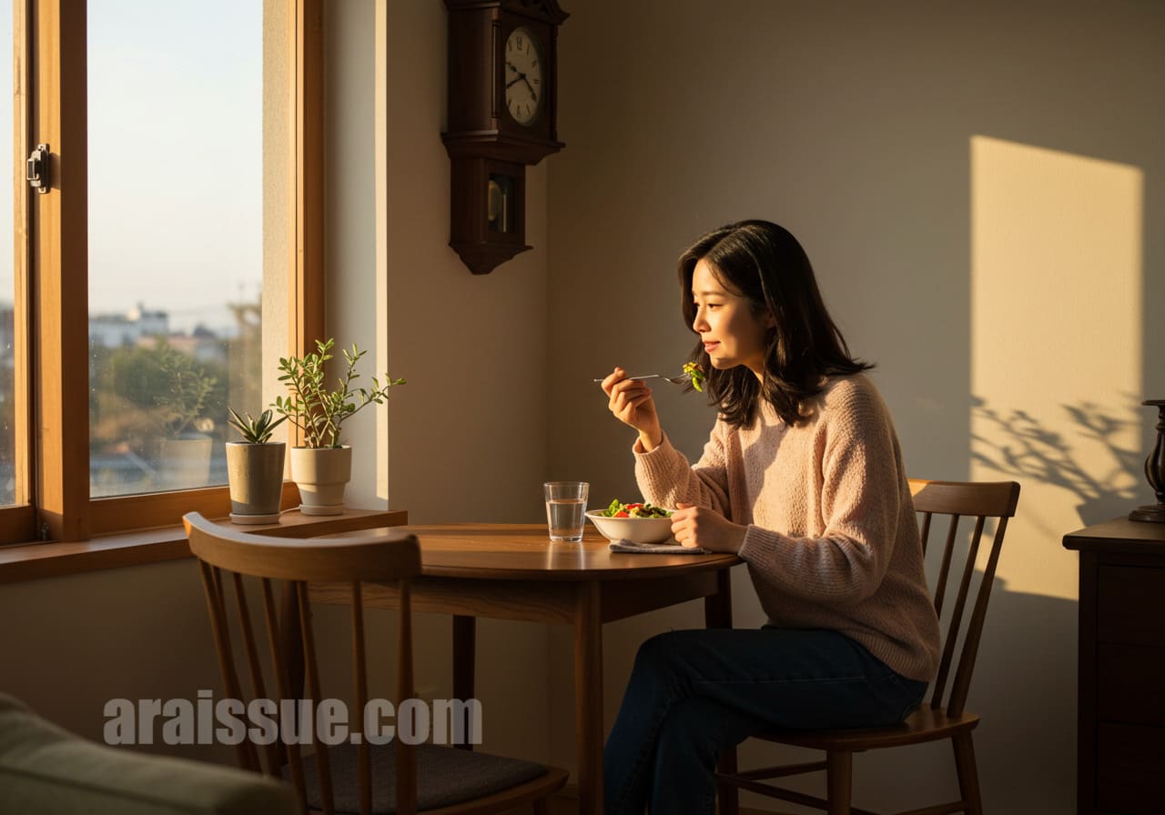 저녁 식사 시간 조절하는 장면