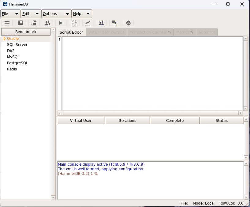 HammerDB 3.3 실행 화면