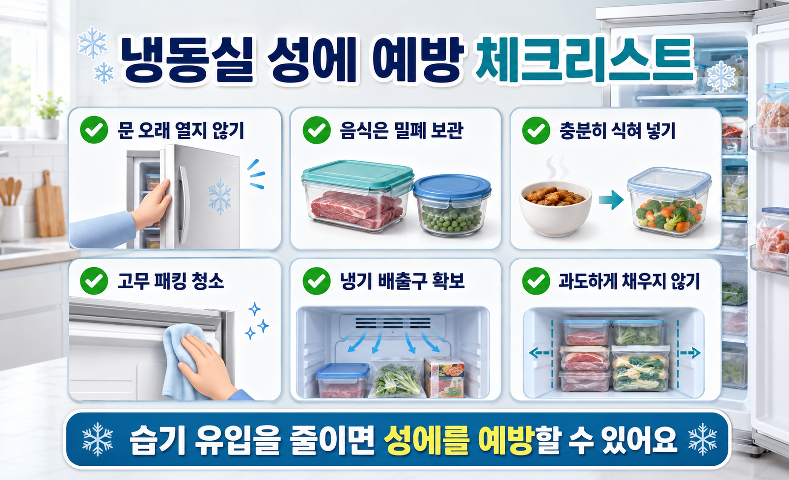 냉동실 성에 예방 관리 체크리스트 이미지