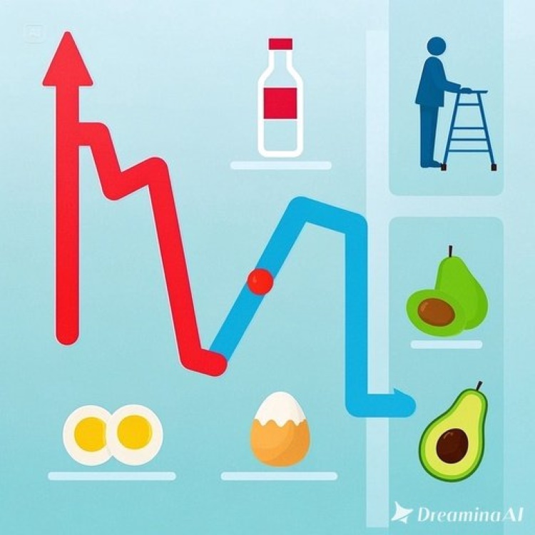 두 종류의 LDL 입자를 비교한 의학적 인포그래픽. 왼쪽에는 큰 풍선 모양의 패턴 A LDL 입자들이 느긋하게 혈관을 흘러가고, 오른쪽에는 작고 조밀한 패턴 B LDL 입자들이 혈관벽을 뚫고 들어가는 모습. 혈관 단면도와 함께 입자 크기 비교 차트가 포함된, 전문적이면서도 이해하기 쉬운 의료용 일러스트레이션. 파란색과 빨간색 톤으로 위험도 구분