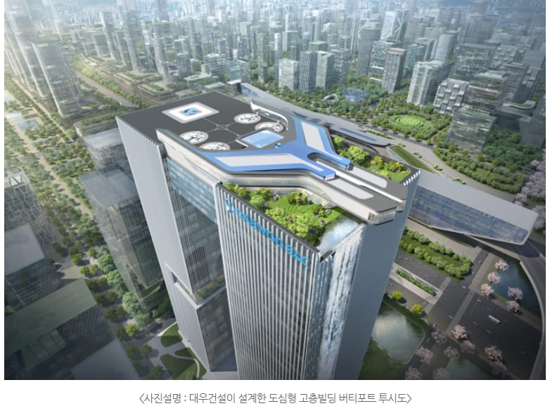 대우건설-제주항공&nbsp;컨소시엄, 도심형&nbsp;고층빌딩&nbsp;버티포트&nbsp;솔루션&nbsp;제시..."UAM으로&nbsp;꿈꾸는&nbsp;도심교통혁명"