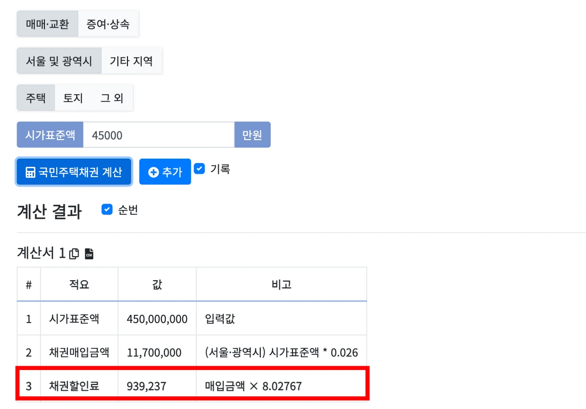 국민주택채권-할인료-계산