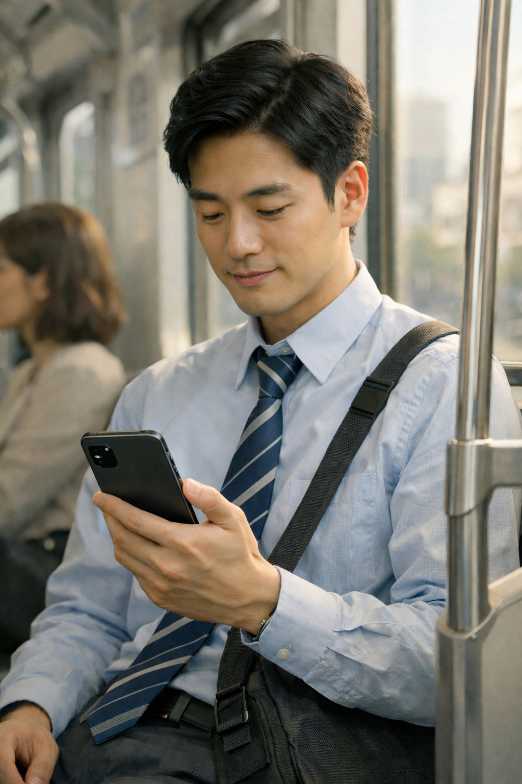 출퇴근시 게임하고 있는 직장인