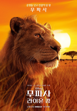 film: The Lion King 사자 한마리가 노을지는 저녁 무렵 평야를 바라보고 있습니다.