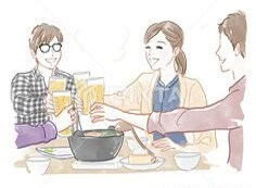 함께-모여서-식사하는-일러스트