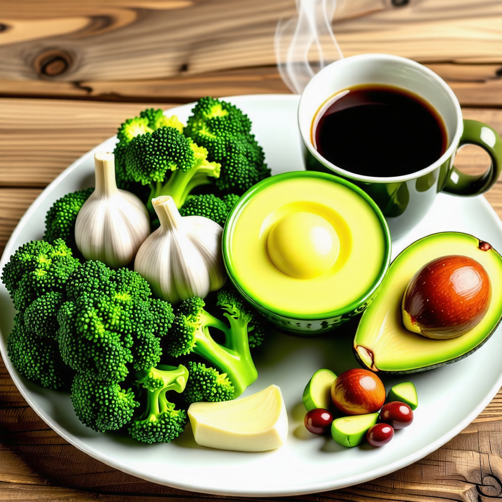 간 건강에 좋은 음식.브로콜리,아보카도,마늘,녹차,커피