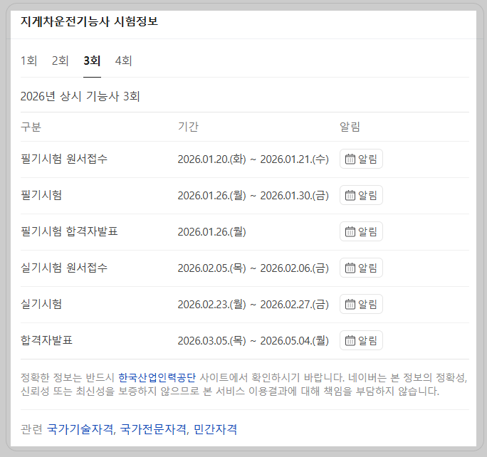 지게차운전기능사 시험 일정