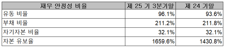 (주)켐트로닉스 재무 안정성 비율