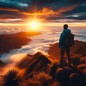 산-정상에-도착하여-일출을-보는-장면