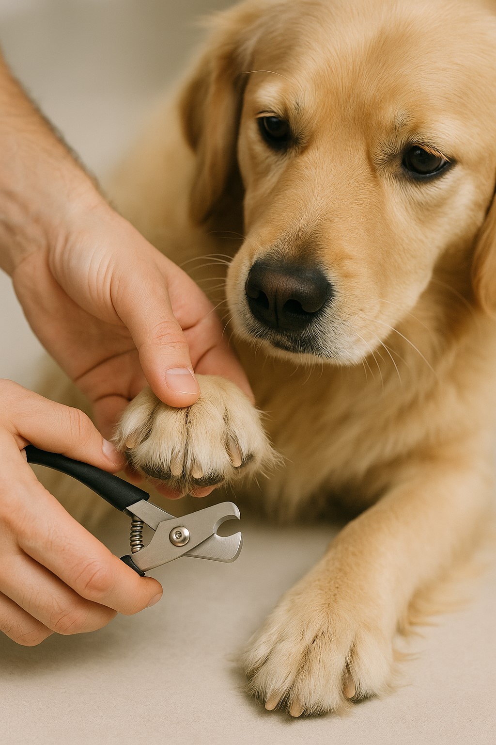 리트리버의 발톱을 자르는 모습