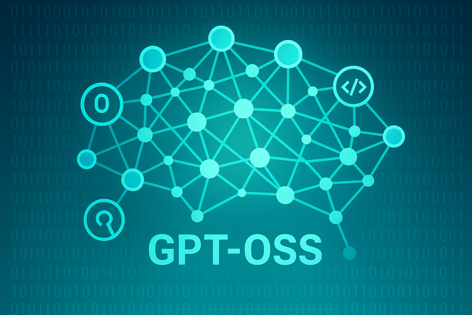 GPT-OSS open source large language model architecture visualization showing neural network connections and collaborative AI development concept