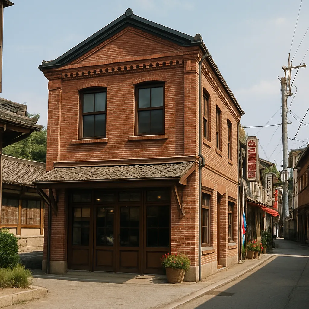 군산 근대 거리의 붉은 벽돌 건물 외관