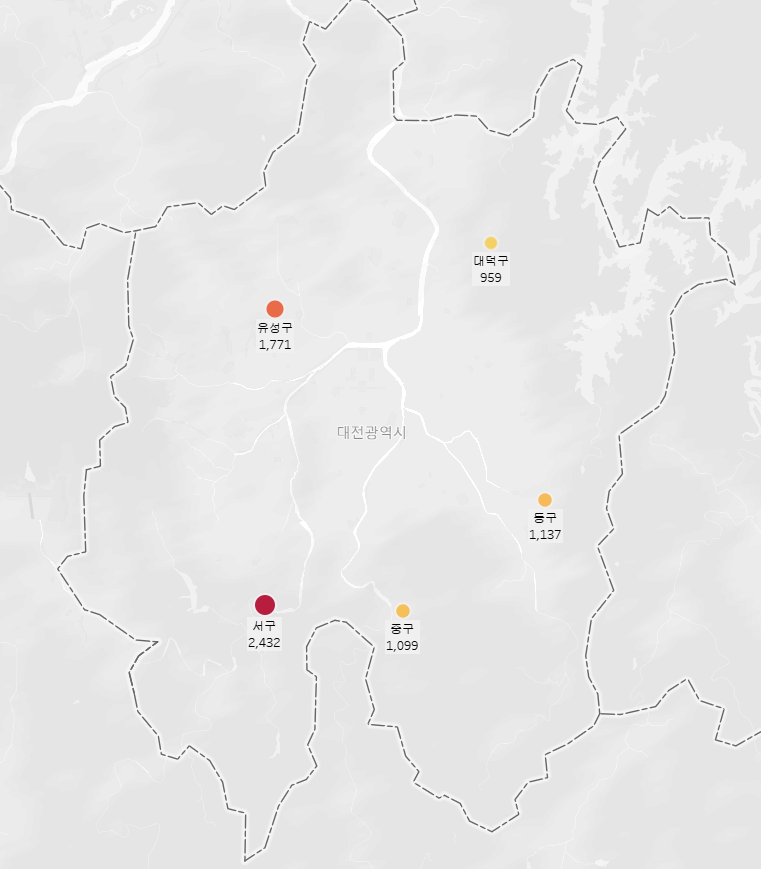 대전광역시 시군구별 교통사고 건수 (2023년)