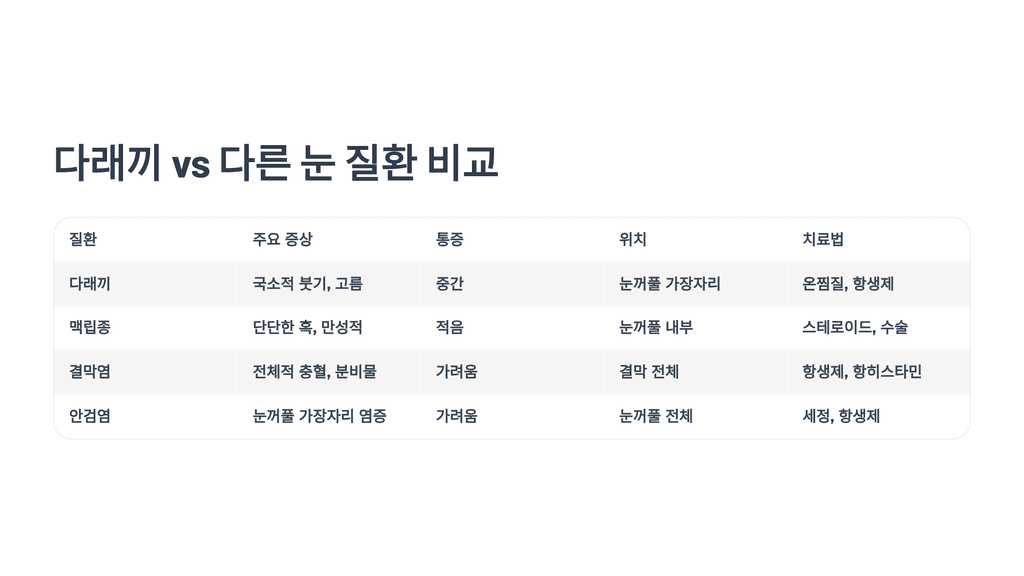 다래끼 vs 다른 눈 질환 비교