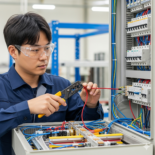배전반에서 작업하는 전기기능사