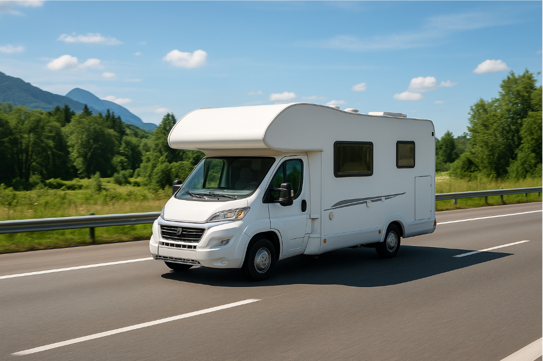 고속도로에서 2차선 정속 주행 중인 캠핑카