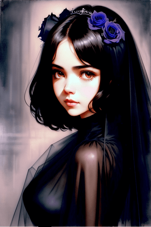 Playground AI로 생성한 그림(2) - 검정 드레스의 소녀