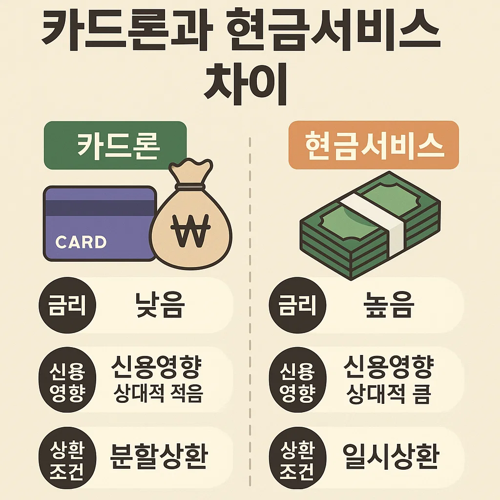 카드론과 현금서비스 차이 이미지