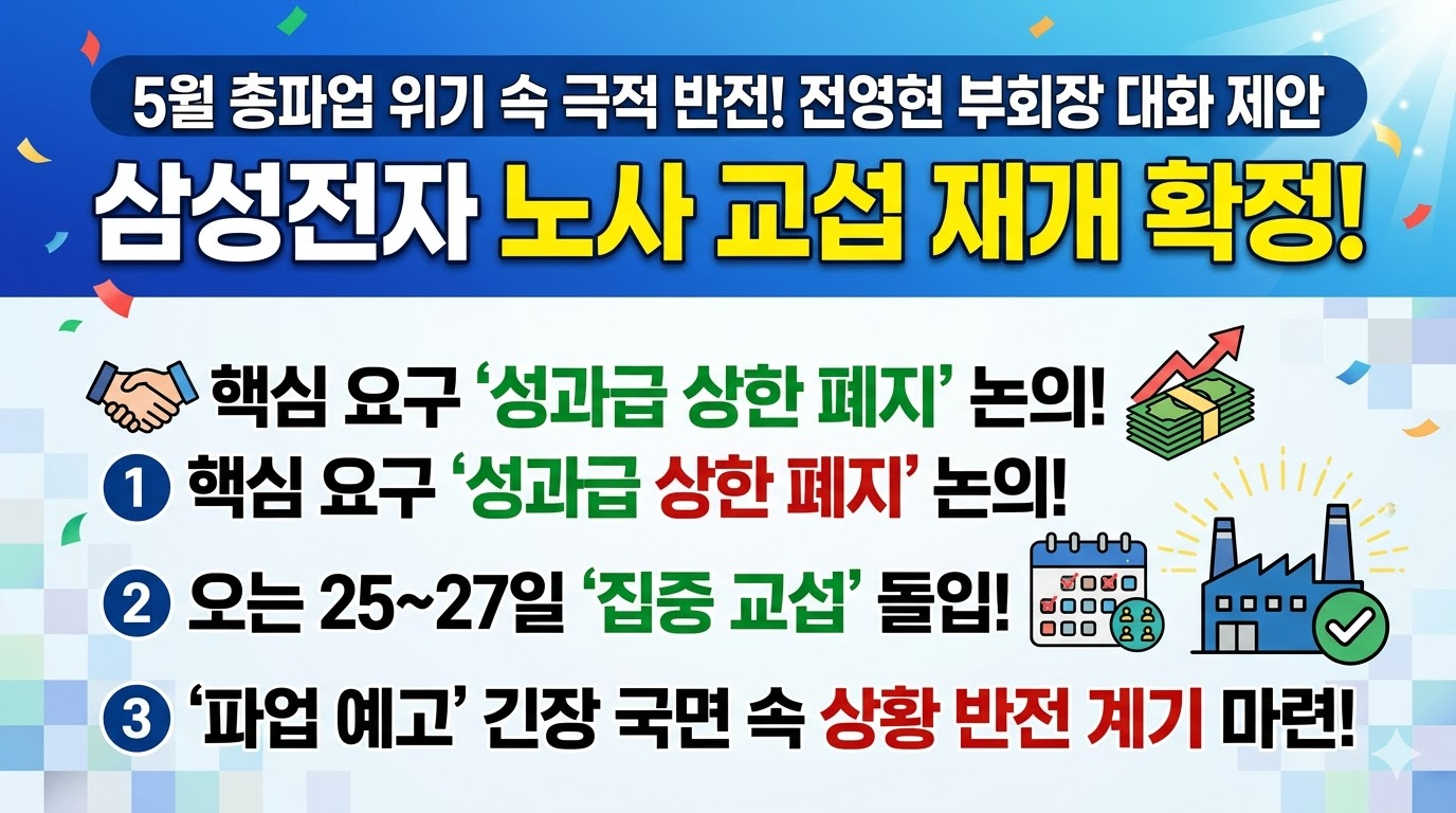 삼성전자 노사 교섭 재개 전격 합의! 전영현 부회장 '성과급 상한 폐지' 카드 꺼냈다