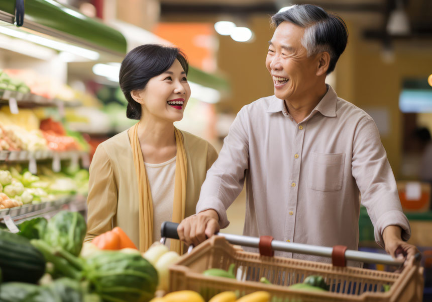 추석 명절 준비를 위해 전통시장에서 장을 보는 가족의 장보기 모습