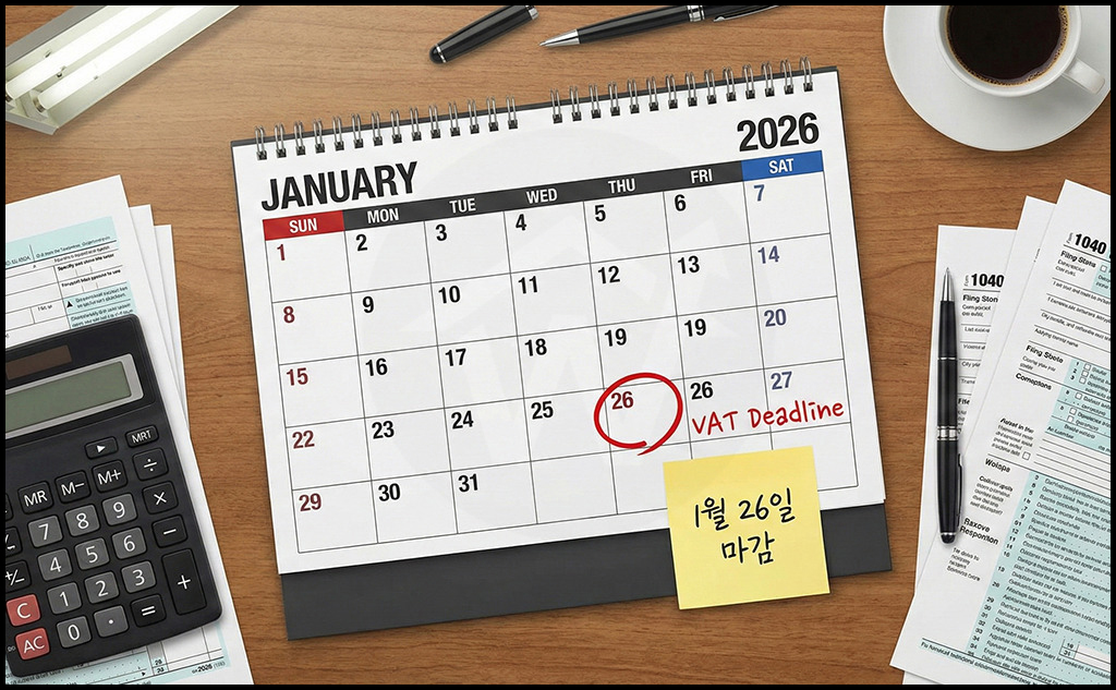 2026년 1월 부가가치세 신고 기간 26일 마감 달력 및 세금 계산기 썸네일