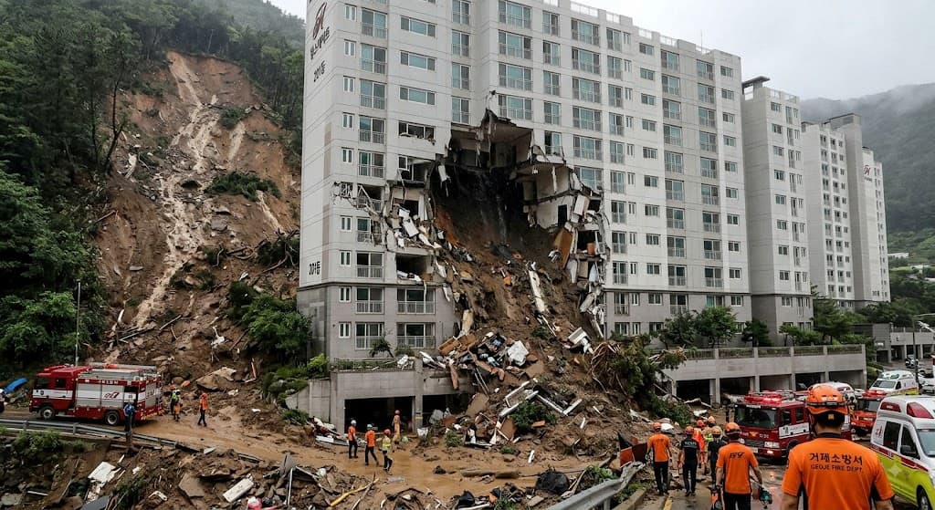 산사태로 피해를 입은 거제아파트 이미지